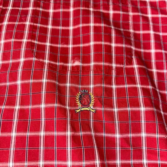 Tommy Hilfiger 90s Plaid Shirt Mens Large Red Long Sleeve Button Up Vintage - Picture 8 of 16
